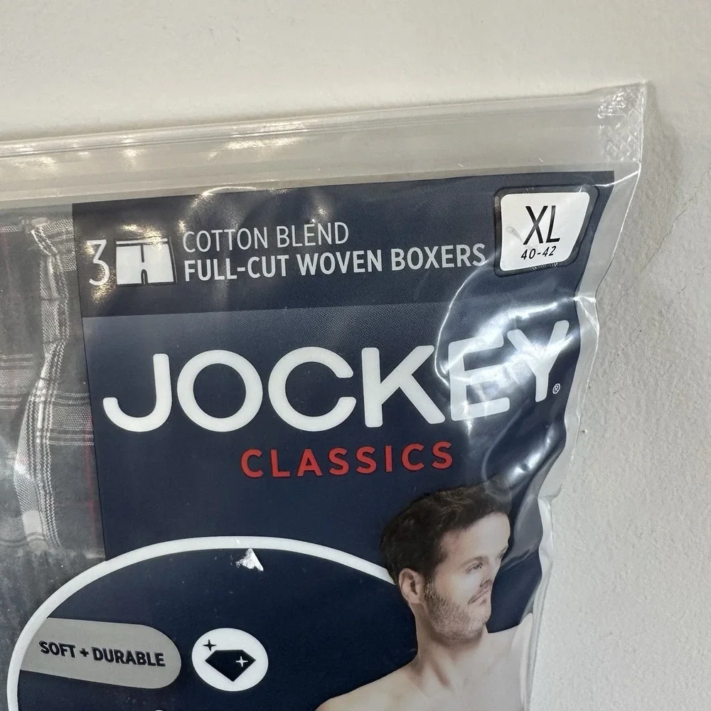 Men's 3-Pack Jockey Classic Cotton Blend Full Cut Woven Boxer Shorts XL